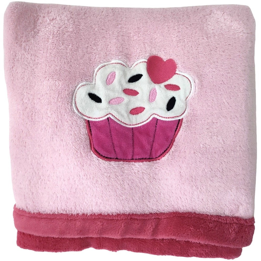 Pink Cupcake Baby Blanket Heart Black White Sprinkles Soft Fleece htf Security